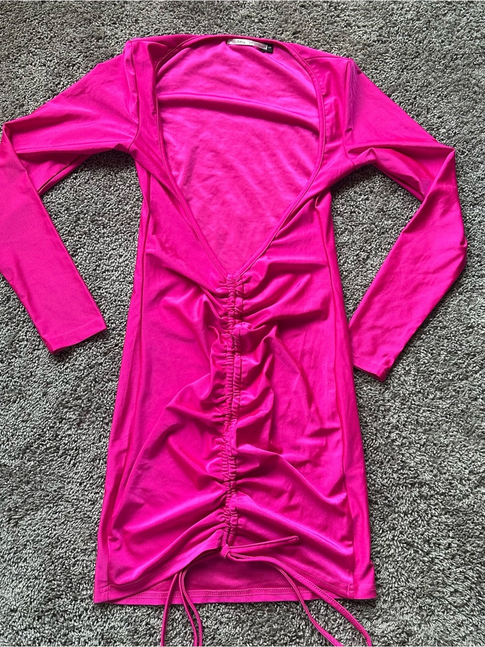 Women's Hot Pink Long Sleeve Swim Coverup with Front Drawstring